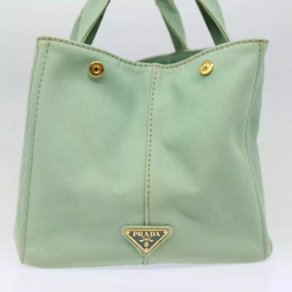 PRADA Canapa GM Hand Bag Canvas Gold Green Auth - Picture 10 of 16